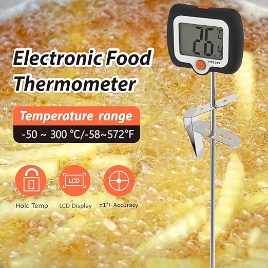 10 Inch Long Digital Candy Thermoometer with Pot Clip,Deep Fry Thermometer,Rotating Display, Best Instant Read Food Meat Thermometer for Candy Making or Deep Frying