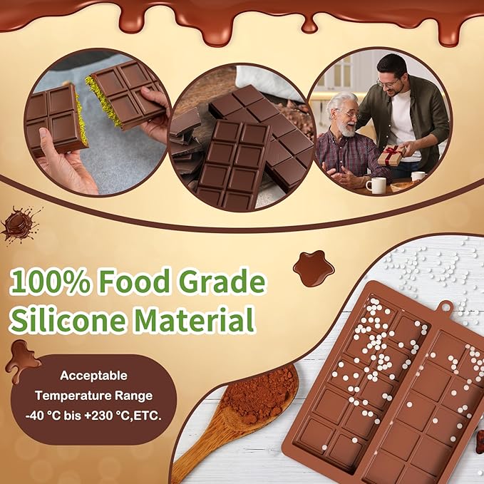 Chocolate Bar Mold,2 Pack 2 in 1 Dubai Chocolate Molds and Scraper for Stuffed Bar,Deep Large and Thick Chocolate Candy Bar Mold for Filling Knafeh Pistachio Kit