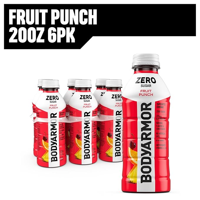 BODYARMOR ZERO Sugar Fruit Punch, Sugar Free Sports Drink - Low-Calorie Hydration - Natural Flavors with Potassium Packed Electrolytes, Antioxidants, and B-vitamins, 20 fl oz (pack of 6)