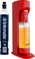 Drinkmate OmniFizz Sparkling Beverage Maker CO2 Bundle - Sparkling Water/Soda Streaming Machine That Carbonates Any Drink - Includes 1 CO2 Cylinder, 1 Carbonation Bottle, 1 Fizz Infuser - Royal Red