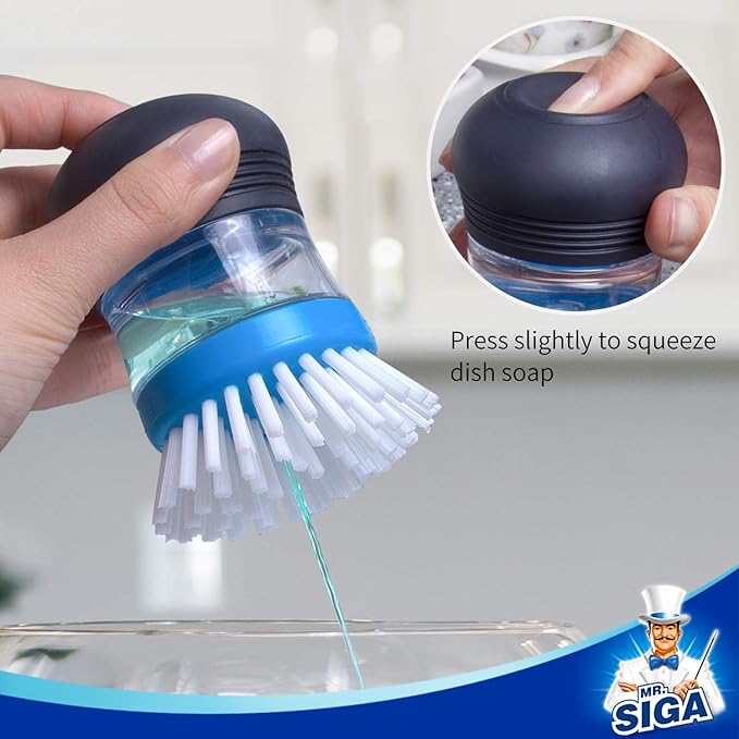 MR.SIGA Soap Dispensing Palm Brush Storage Set, Kitchen Brush with Holder for Pot Pan Sink Cleaning, 1 Set