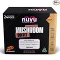 Nuyu Mushroom Coffee Pods, K-Cups, 100% Medium Roast Arabica Coffee with Lion's Mane, Reishi, Chaga, Cordyceps, 2000mg per Pod (24, Caramel)