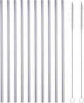 10 Pcs Stainless Steel Straws, Reusable Drinking Straws, Straight Metal Straw Sets with 2 Pcs Cleaning Brushes (10.5 Inch, Silver)