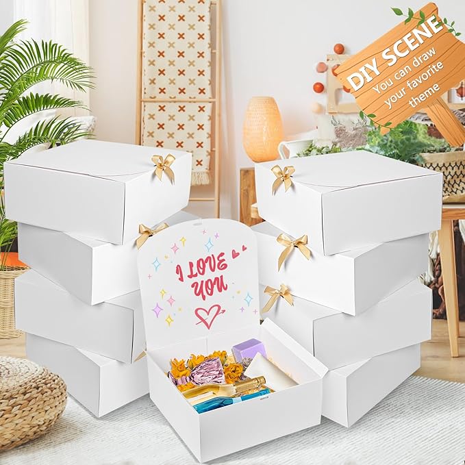 8Pack Large Gift Boxes with Lids, 12x12x5 Inches Bridesmaid Proposal Box With Ribbon, White Boxes For Gifts, Paper Gift Box For Presents, Wedding, Bridal Shower, Birthday Party