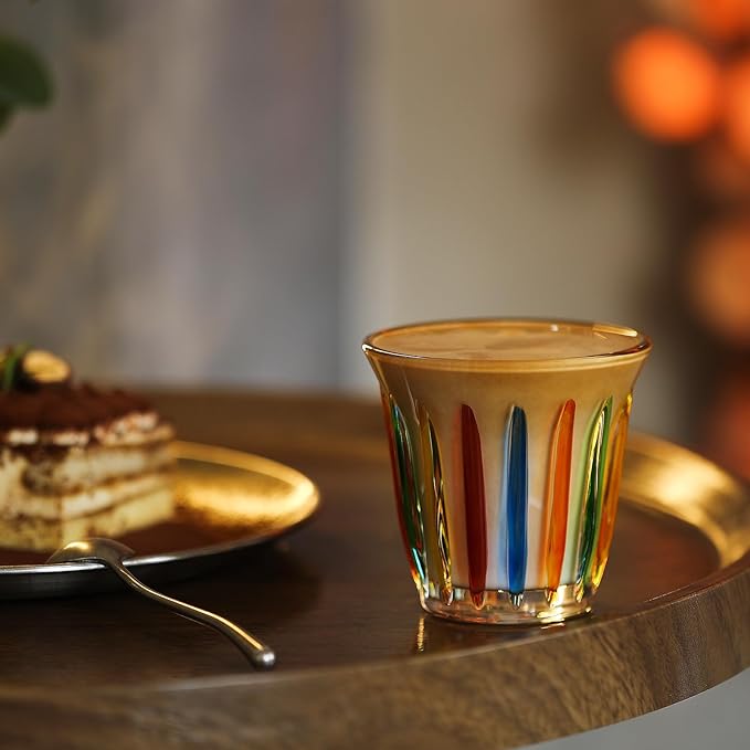 MHW-3BOMBER Coffee Glasses of 6 Drinking Glasses 8.1OZ Colored Painted Latte Glasses for Espresso, Whiskey, Vodka, Spirits & Liquors G5035C*6