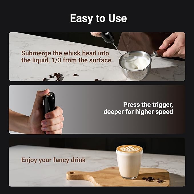 InstaWhisk Milk Frother with Variable Speed, Rechargeable Coffee Frother Wand with Detachable Double Whisk, Drink Mixer Handheld Electric Stirrer for Latte, Cappuccino, Matcha, Almond Milk, Protein
