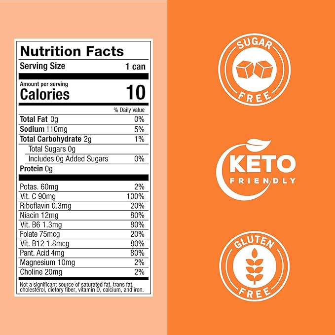 ZOA Zero Sugar Energy Drinks, Wild Orange - Sugar Free with Electrolytes, Healthy Vitamin C, Amino Acids, Essential B-Vitamins, and Caffeine from Green Tea - 12 Fl Oz (12-Pack)