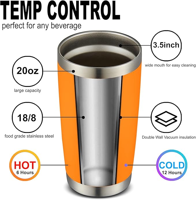 COMOOO 20oz Tumbler Bulk Double Wall Vacuum Insulated Travel Mug, Stainless Steel Tumbler with Lid and Straw Durable Powder Coated Insulated Coffee Cup for Cold & Hot Drinks (Orange, 6 pack)