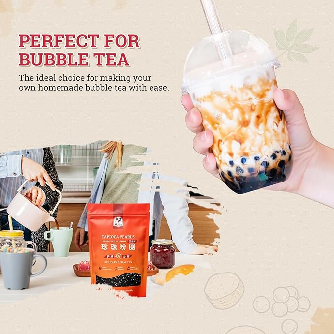 52USA Boba Tapioca Pearl, Black Sugar Flavor, Fresh Bubble Tea Pearl, 8.8 Oz (Pack of 2) – Ready in 5 Minutes, Soft & Chewy Black Tapioca Pearls for Milk Tea, Coffee, Smoothies & Desserts