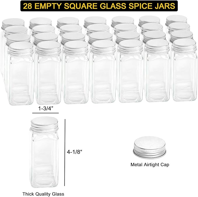 SpaceAid Spice Rack Organizer with 36 Spice Jars, 386 Spice Labels, Chalk Marker and Funnel Set for Cabinet, Countertop, Pantry, Cupboard or Door & Wall Mount - 36 Jars, 17.2" W × 10.8" H, Black