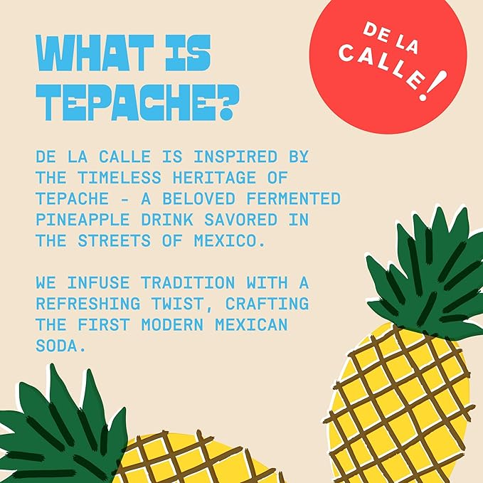 De La Calle Tepache - Tropical Ponche - Modern Mexican Soda - Craft Fermented Pineapple Sparkling Beverage - Certified Organic, Antioxidant Rich, Non-Alcoholic, Healthy Soda, Low Sugar, Low Calorie, Non-GMO