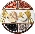 Shanik Upgraded Lazy Susan Cheese Cutting Board Set - Round Acacia Charcuterie Board With 4 Ceramic Bowls - Wedding Gifts - Cheese Serving Platter - Bridal Shower
