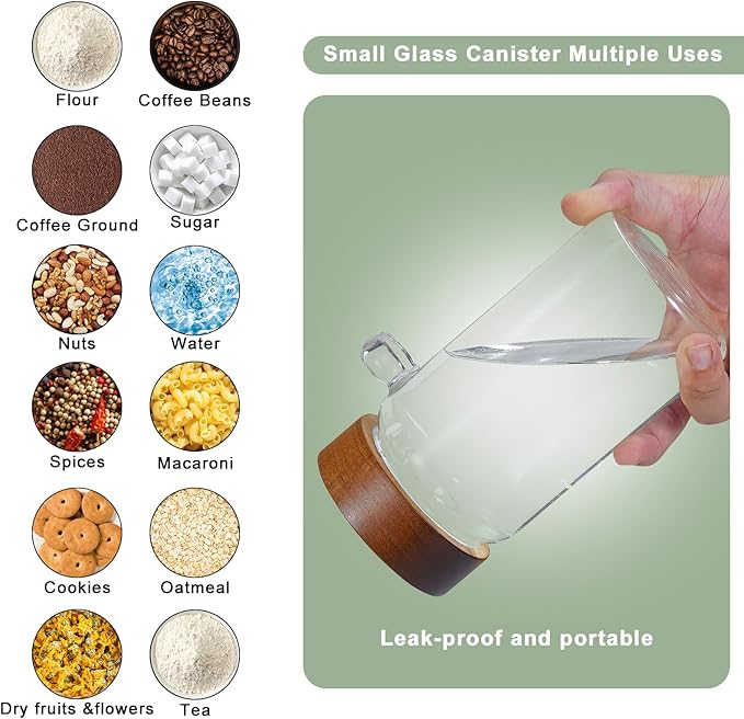Glass Jars with Spoons Sugar Coffee Canister Round Glass Food Storage Jar for Spice Pantry Tea Coffee Bean Salt (2×550ml(18oz))