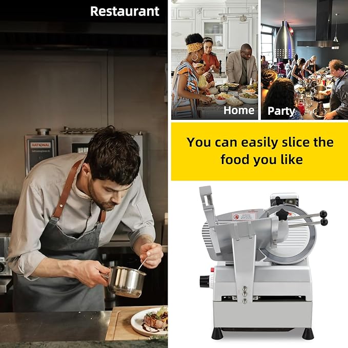 Dual Motor Automatic Meat Slicer 240W + 430W Power | 10" Sharp Carbon Steel Blade, 0-16mm Adjustable Thickness | Ideal for Deli Meats, Cheeses & Home Kitchen Use