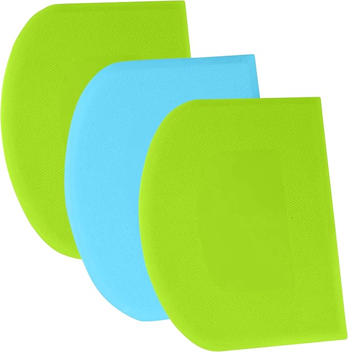 SURDOCA Dough Scraper Bench Scraper - 3P 4.7x3.7" Plastic Flexible Bowl Scraper, Sharp Edge & Angles Cake Scraper. Non-Slip Bakeware Decorating Tools Sculpting & Modeling Tools - Green+Blue+Green