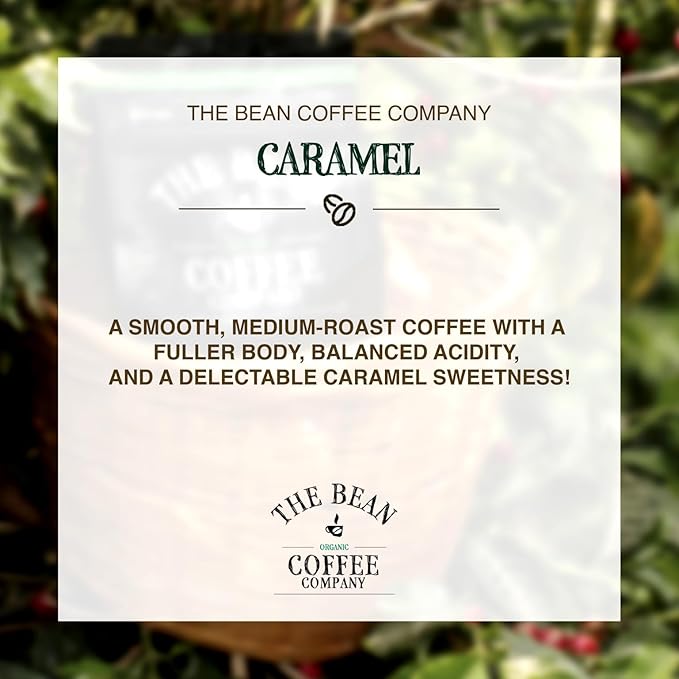 The Bean Organic Coffee Company Caramel, Medium Roast, Ground Coffee, 16-Ounce Bag, Café molido tostado orgánico