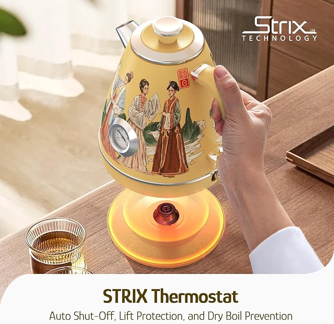 Hazel Quinn Retro Electric Kettle - 1.7 Liters / 57.5 Ounces Tea Kettle with Thermometer, All Stainless Steel, 1200 Watts Fast Boiling, BPA-free, Cordless, Automatic Shut Off - Finery