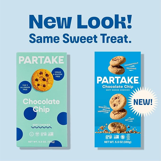 Gluten Free Partake Crunchy & Soft Baked Chocolate Chip Cookies Variety Pack - Vegan - Free From the Top 9 Allergens Including Dairy, Wheat, Soy, Eggs, & Peanuts - Non GMO - Safe School & Office Snack (5 Pack, 5.5oz Boxes)