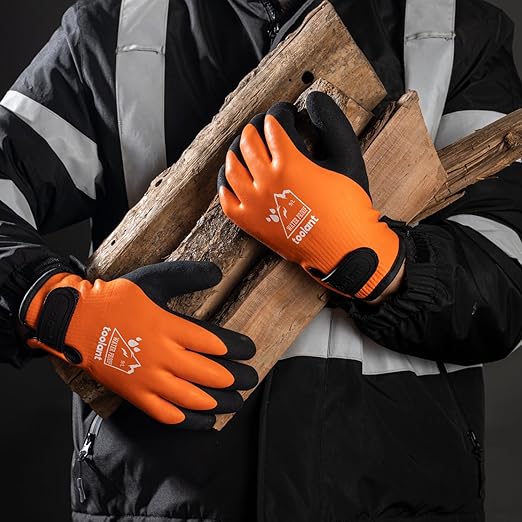 toolant 100% Waterproof Gloves Bulk Pack, 3 Pairs, Winter Work Gloves for Cold Weather, Touchsreen, Warm Freezer Gloves, Thermal Insulated, With Grip, Orange, Small
