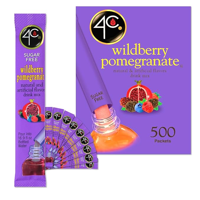 4C Powder Drink Stix, Wildberry Pomegranate 500 Count, Bulk Buy, Singles Stix, On the Go, Refreshing Water Flavorings, Value Pack
