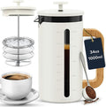 Home Hero French Press Coffee Maker - 34 oz Coffee Press with Bamboo Wood Handle, Heat Resistant Thick Borosilicate Glass French Presses, 4 Layer Filter, French Press Stainless Steel (Light Cream)