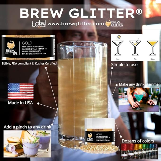Brew Glitter - Black Shimmer (45g 1x Shaker Jar) | Edible Glitter For Drinks, Beer and Cocktail Beverages by Bakell