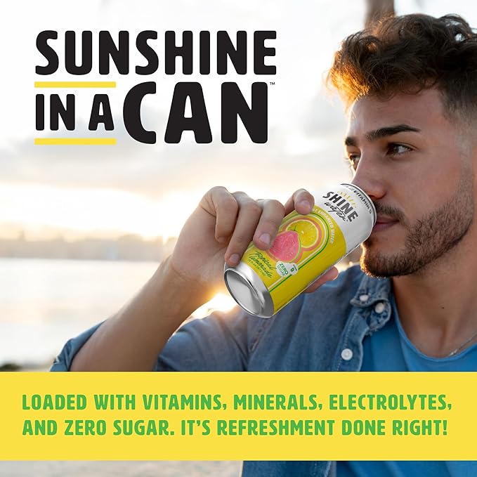 ShineWater Tropical Lemonade Vitamin D Electrolyte Drink | Zero Sugar Hydration Beverage with Magnesium, Zinc & Antioxidants | Low Calorie Plant-Based Vitamin Water | 12 Pack