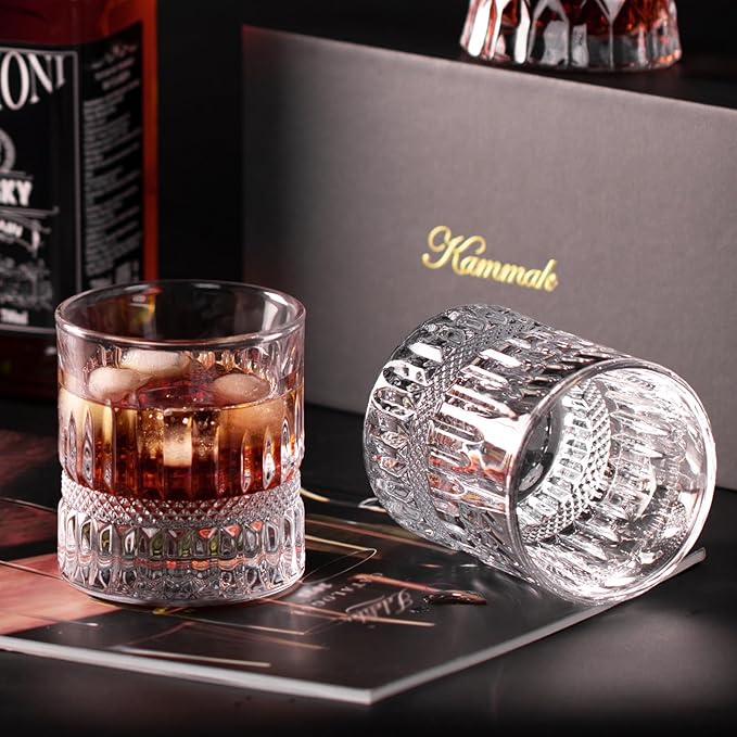 KAMMAK Whiskey Glass Set of 2, 7.05oz Old Fashioned wine Glass for Scotch, Cocktails, Rum, Vodka in Bar And Party Gifts for Men, Whisky Lovers, Wedding, Anniversary, Birthday