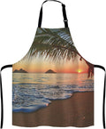 Pacific Sunrise At Lanikai Beach Adjustable Bib Apron, Hawaii Colorful Sky Wavy Cooking Kitchen Apron for Men Women