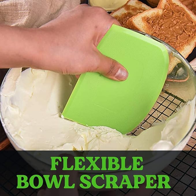 SURDOCA Dough Scraper Bench Scraper - 3P 4.7x3.7" Plastic Flexible Bowl Scraper, Sharp Edge & Angles Cake Scraper. Non-Slip Bakeware Decorating Tools Sculpting & Modeling Tools - Pure Yellow