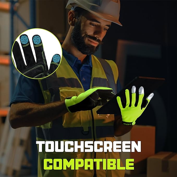 HANDLANDY Work Gloves for Men & Women, Utility Mechanic Working Gloves Touch Screen, Flexible Yard Work Gloves