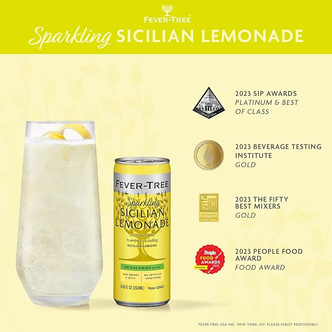 Fever-Tree Sparkling Sicilian Lemonade - Premium Quality Mixer - Refreshing Beverage for Cocktails & Mocktails. Naturally Sourced Ingredients, No Artificial Sweeteners or Colors - 8.5 Fl Oz Cans - Pack of 24