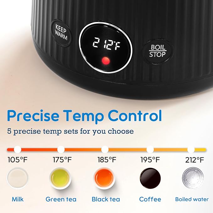 1.7L(57oz) Large Electric Kettle Temperature Control, 7+Cups Electric Tea Kettle for Coffee&Tea, 2 quarts Big Hot Water Kettle Electric with,1200W,Keep Warm-Black