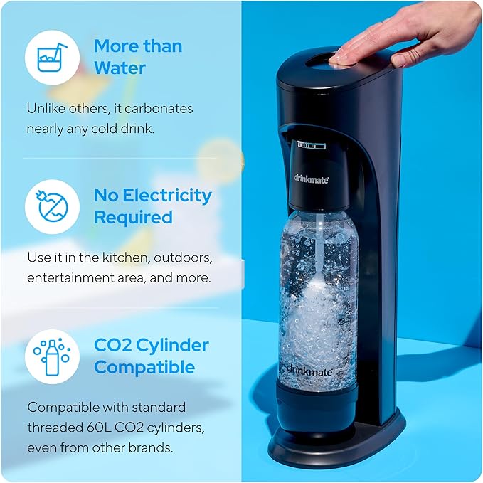 Drinkmate OmniFizz Sparkling Water and Soda Maker, Carbonates Any Drink, ULTIMATE BUNDLE - Includes three 60L CO2 Cylinders, Two Carbonation Bottles, and Fizz Infuser (Matte Black)
