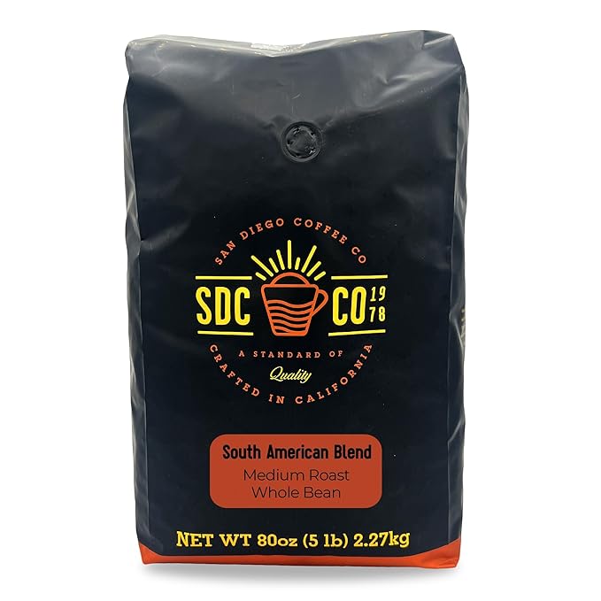 San Diego Coffee South American Blend, Medium Roast, Whole Bean Coffee, 5-Pound Bag Café en grano tostado