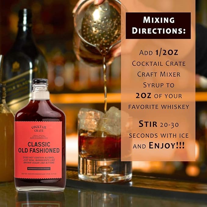 Cocktail Crate Old Fashioned Drink Mixer | Makes 51 Cocktails | Award-Winning Craft Mixer for Classic Old Fashioned - Premium Syrup Handcrafted with Aromatic Bitters & Demerara Sugar | 12.7oz - 3 pack