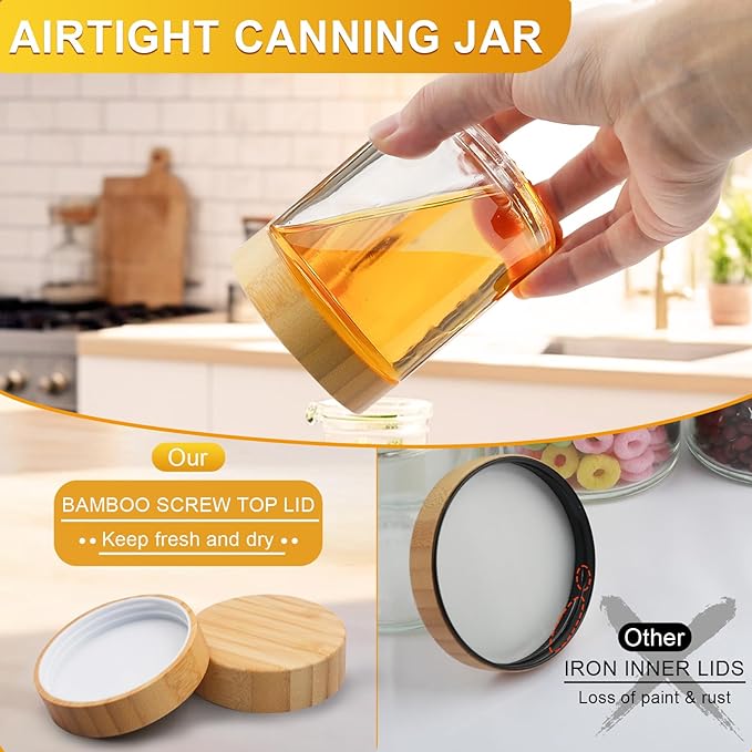 AISIPRIN Spice Jars with Label,12 Pcs 8oz Glass Jars with Bamboo Lids,Spice Organizer for Cabinet,Drawer, Rack, Seasoning Organizer Containers,Including 2 Type Labels