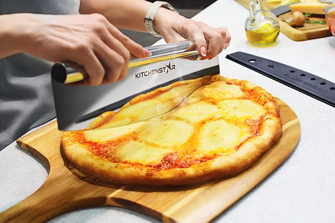 KitchenStar 12-Inch Acacia Wood Pizza Peel – Wooden Cutting & Serving Board with Handle & Hanging Loop – Natural Oil Finish – Ideal Pizza Oven Accessory for Easy Sliding & Prep