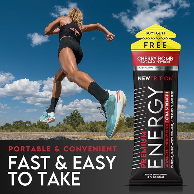 NewTrition® Extra Strength Energy Shots, 250mg Caffeine Energy Shots with Vitamin B & Amino Acids, Sugar-Free Vitamin Energy Shot, 1.7 fl oz (Pack of 12, Cherry Bomb)