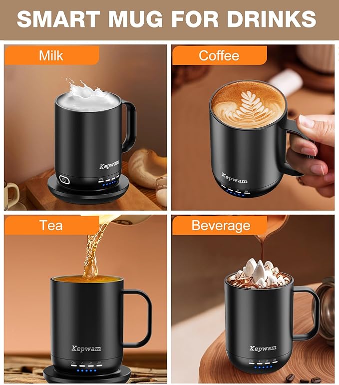 Self Heating Coffee Mug T1-16oz Fast Heating & Ultra Long-Lasting Battery Life, Heated Coffee Mug Up to 149℉ - Touch & App Controlled Coffee Mug, Birthday Gifts for Women and Men