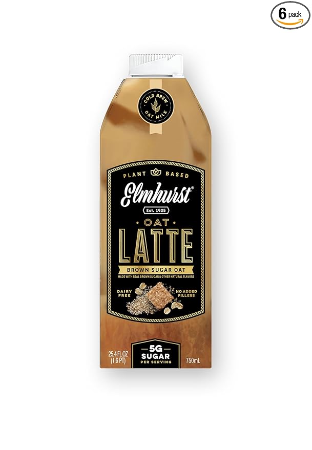 Elmhurst 1925 Brown Sugar Oat Milk Latte – Plant-Based, Vegan, Dairy-Free Latte Made of Whole Grain Oats, Cold Brew Premium Arabica with 95mg Caffeine & Real Brown Sugar – 25.4oz (Pack of 6)