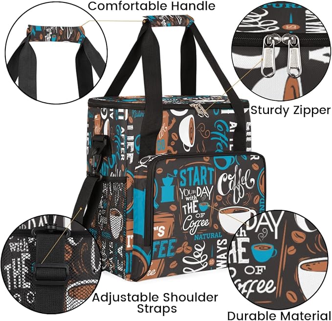 Blue Coffee Cafe Maker Carrying Bag Travel Case Compatible with Keurig K-Mini or K-Mini Plus Portable Single Serve Coffee Brewer Case with Pockets for K-cup Pods