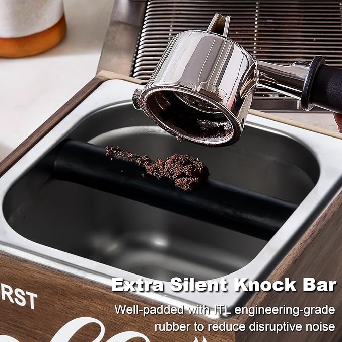Knock Box for Espresso Coffee Grounds Espresso Knock Box Tamp Station, Quiet Design Large Capacity Non-Slip Base Coffee Puck Dump Bucket Barista Tools Machine Accessories Stainless Steel
