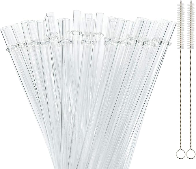 50 Pieces Reusable Straws, BPA-Free, 9" Transparent Hard Plastic Stripe Drinking Straw for Mason Jar Tumbler, Family or Party Use With Cleaning Brush