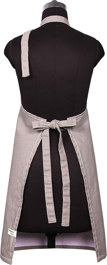 AMOUR INFINI Cotton Solid Aprons for Women with Pocket, Adjustable Strap and Waist Ties Washed Chef Aprons for Cooking, Baking and Gardening (Beige)