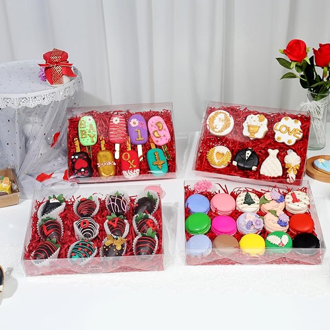 50PCS 10x7x2 inches Clear Cookie Boxes Strawberry Boxes Bakery Boxes Macaron Boxes Gift Boxes Treat Boxes for Party Favors