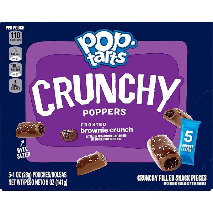 Pop-Tarts Crunchy Poppers Crunchy Filled Snack Pieces, Kids Snacks, On-the-Go, Frosted Brownie Crunch (6 Boxes, 30 Pouches)