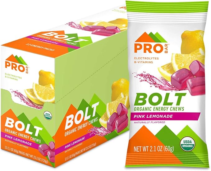 PROBAR - Bolt Organic Energy Chews, Pink Lemonade, Non-GMO, Gluten-Free, USDA Certified Organic, Healthy, Natural Energy, Fast Fuel Gummies with Vitamins B & C (12 Count)