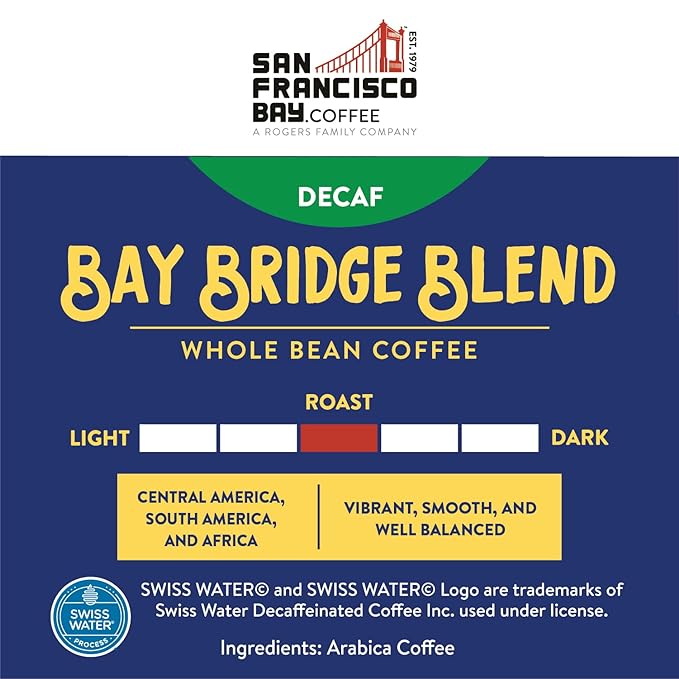 San Francisco Bay Whole Bean Coffee - DECAF Bay Bridge Blend (2lb Bag), Medium Roast, Swiss Water Processed