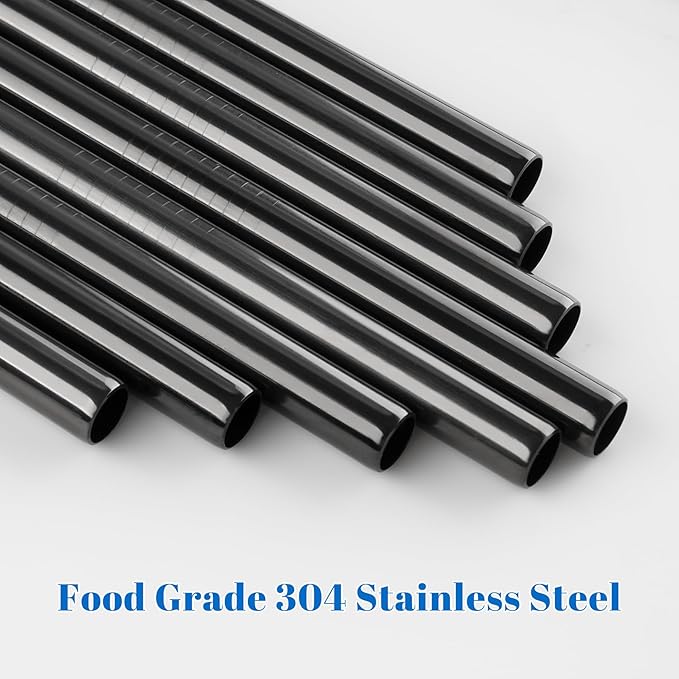 Tomorotec 8-Pack Stainless Steel Straws for Stanley Tumbler 40oz, 12" Metal Straws for Stanley Cup with Brush, Reusable Drinking Straws for Smoothies, Milkshakes, Dishwasher Safe and BPA-Free (Black)